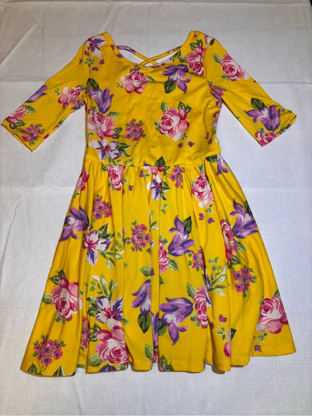 Dot Dot Smile Yellow Dress with Pink & Purple Blooms